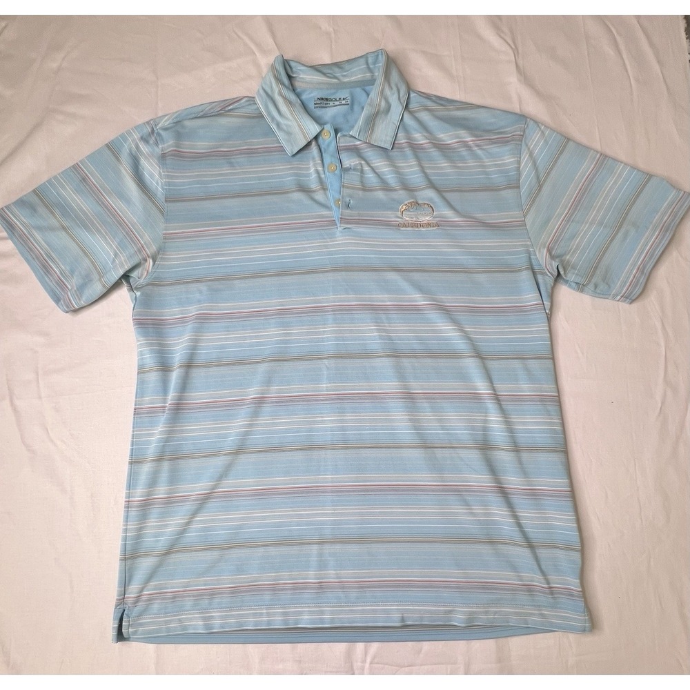 Nike Golf Dry Fit Short Sleeve Blue Stripe Polo XLarge Caledonia‎ Embroidered